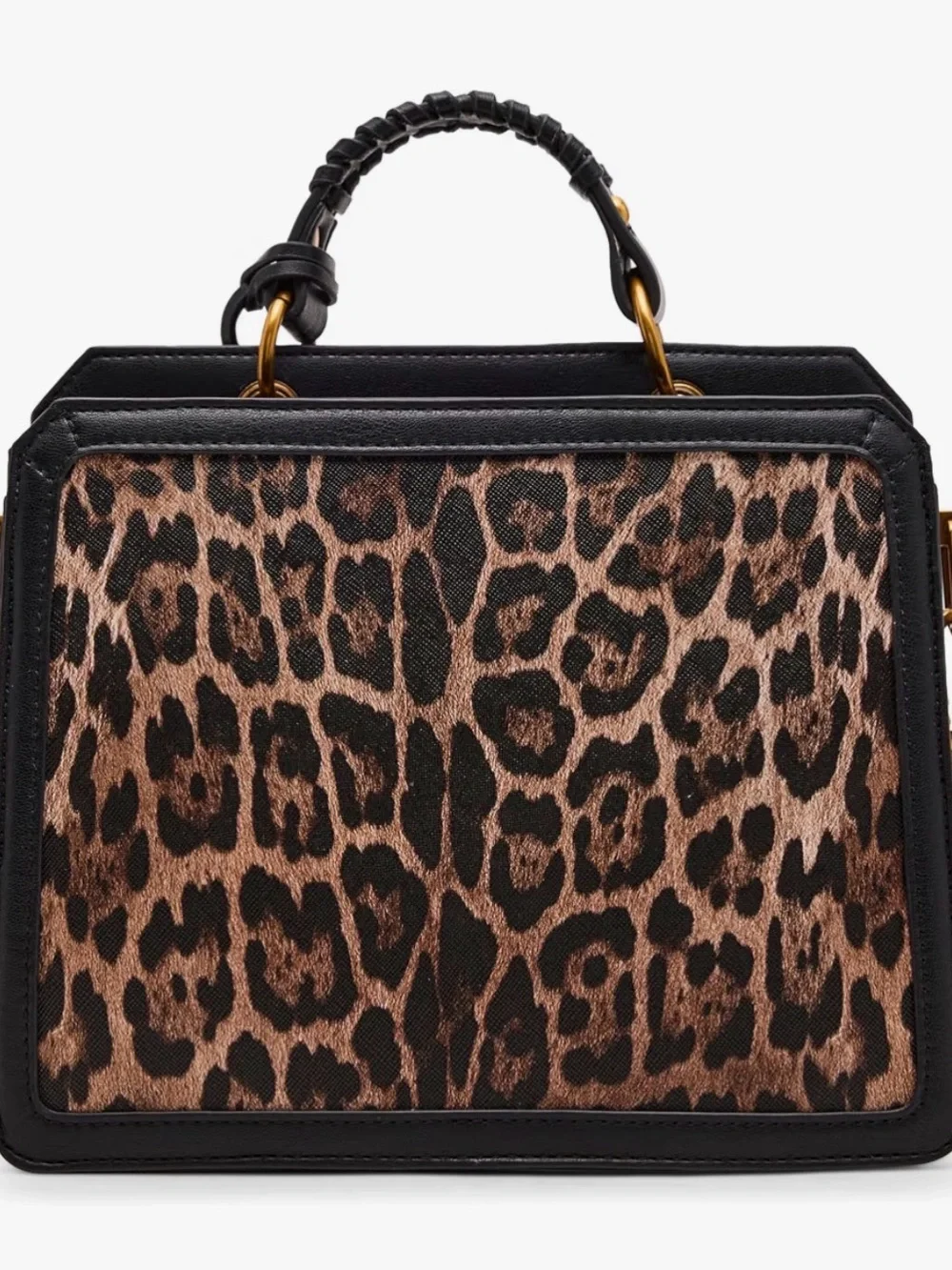 Steve Madden Leopard Print Satchel with Black Trim and Gold Accents